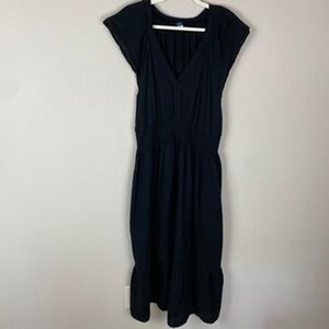 Old Navy Black Gauze Maxi Dress V Neck Smocked Dark Cottagecore XL Breathable